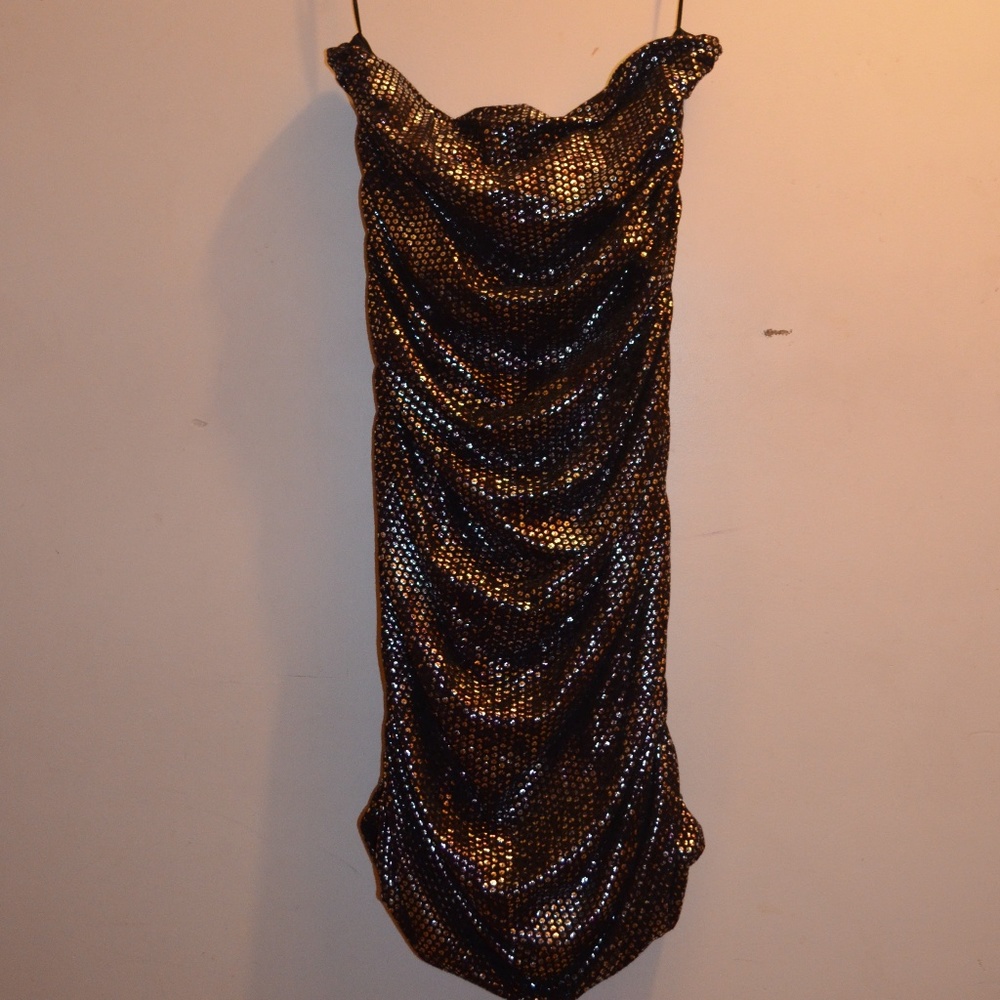 Express Strapless Black Shiny Dress